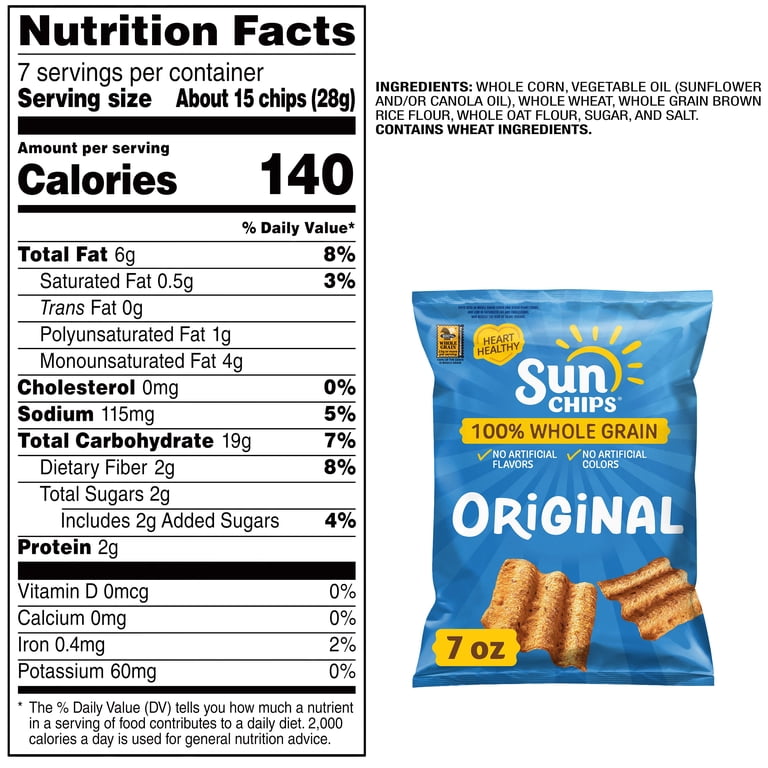 SunChips, Whole Grain Snack Chips, 7 oz, Original flavor - Walmart.com