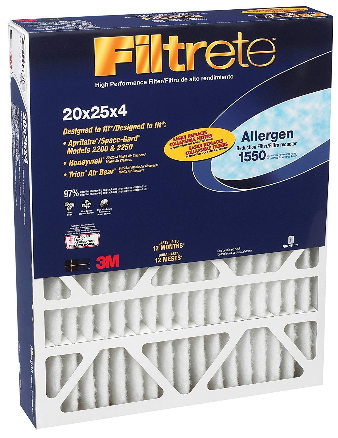 3M Allergen Reduction Air Filter 1550 [Set of 4] Size 25" H x 20" W x