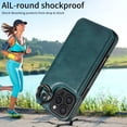 thumbnail image 4 of for iPhone 15 Pro Case with Card Slots, PU Leather Protective Shockproof Case with Ring Buckle, Magnetic Clasp Kickstand Cover for Women Men for iPhone 15 Pro - Bluegreen, 4 of 10
