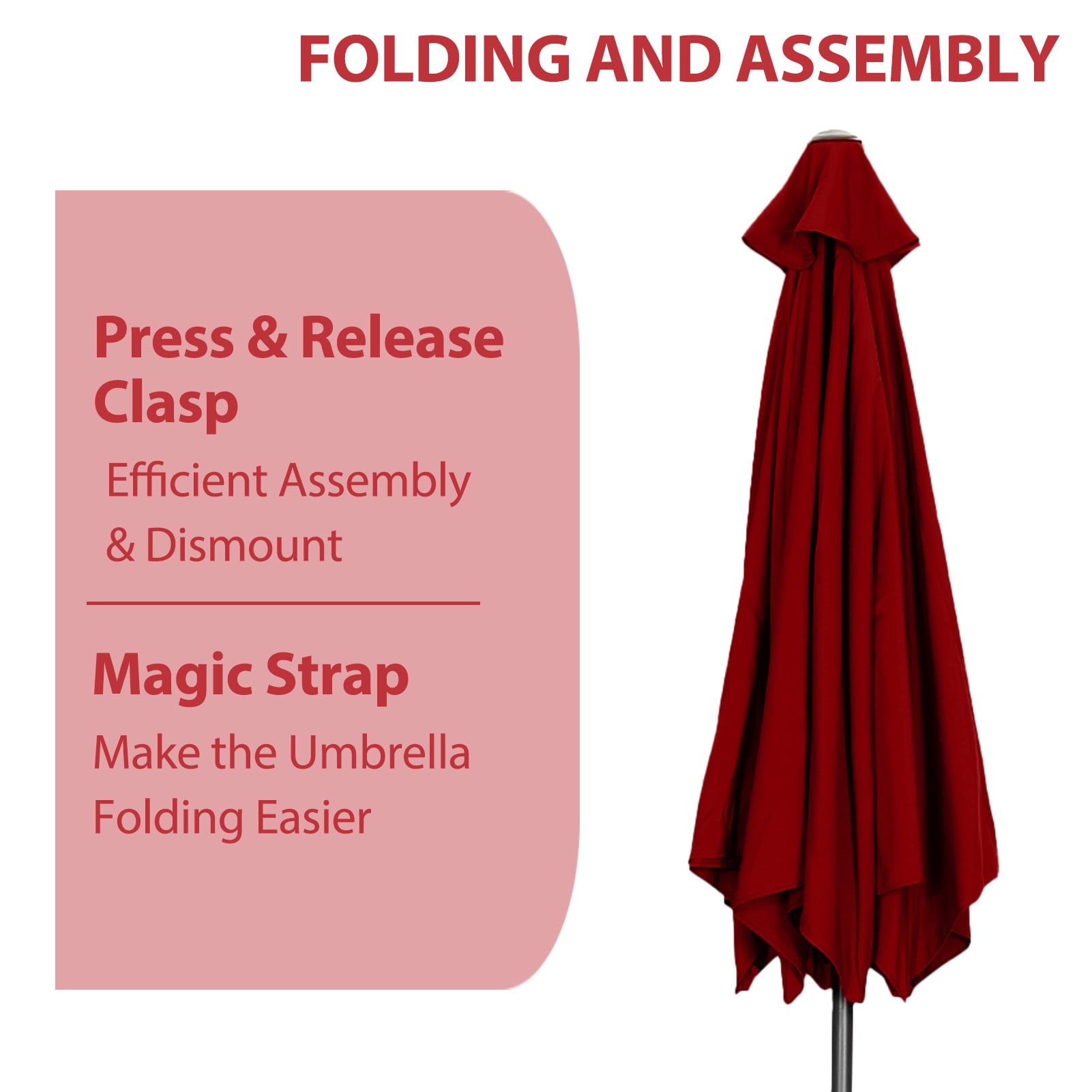 Autlaycil 9ft Outdoor Patio Umbrella, Durable Ribs with Tilt and Crank for Table, Garden, Poolside - Red