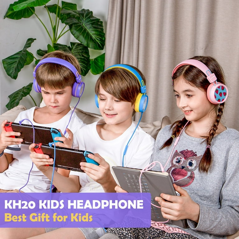  New bee Kids Headphones for School with Microphone KH20 Wired  HD Stereo Safe Volume Limited 85dB/94dB Foldable Lightweight On-Ear  Headphone for Girl/Mac/Android/Kindle/Tablet/Pad (Pink) : Electronics