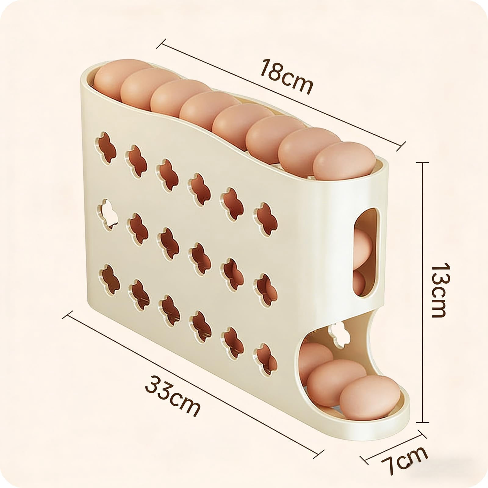 Egg Holder for Fridge, 2026 Eggs Dispenser Auto Rolling, No Assembly Required Easy Access, Save Refrigerator Space, And Prevent Egg from Breaking, Large Capacity / Holds 30 Eggs (Beige2PC)