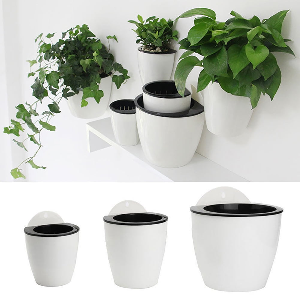 Color: Flower Pot, Sheet Size: Medium Creative Wall-Mounted Plastic Flower Pot Automatic Water-Absorbing Flower Pot Hydroponics Home Wall-Mounted Decoration 