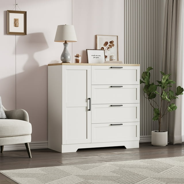 Yeshouse Armario ropero de 110 cm con barra para colgar ropa, mueble multifuncional de madera con 4 cajones para guardar ropa en el dormitorio