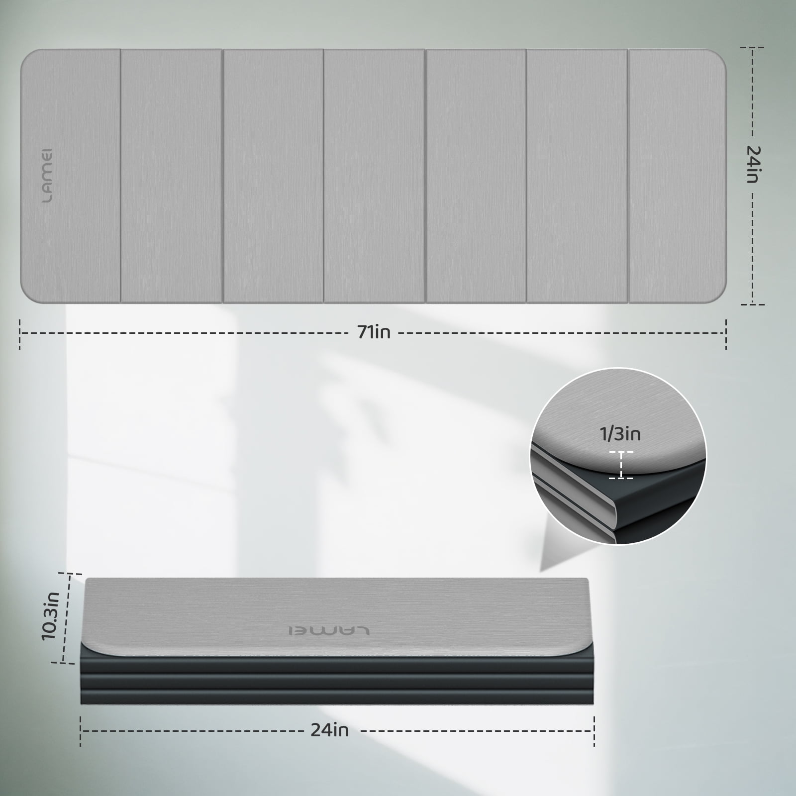 LAMEI 8mm Thick Foldable Yoga Mat - 3-in-1 Folding TPE Non-Slip Mat for All-Level Yoga, Tear-Resistant & Quick-Flat Design, 71x24in (Grey+Black)