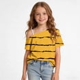 thumbnail image 4 of SHTXOZHI Girls Striped Cold Shoulder Tops Short Sleeve Casual T-Shirts Party Birthday Blouses with Spaghetti Strap, 4 of 9