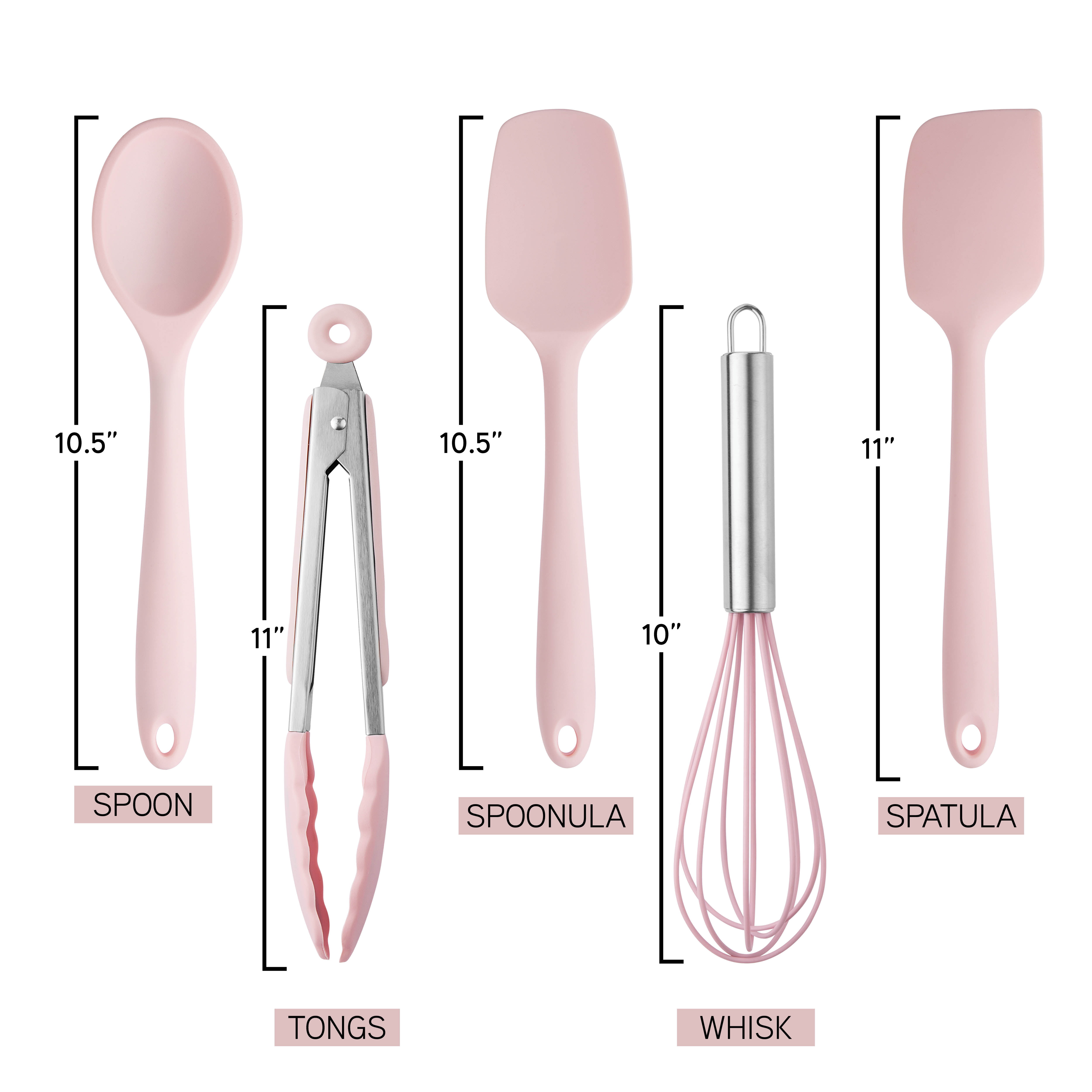 Cook With Color Set of Five MINI Kitchen Utensil Set - Silicone Kitchen  Tools, Whisk, Tong, Spatula, Spoonula and Spoon (Pink