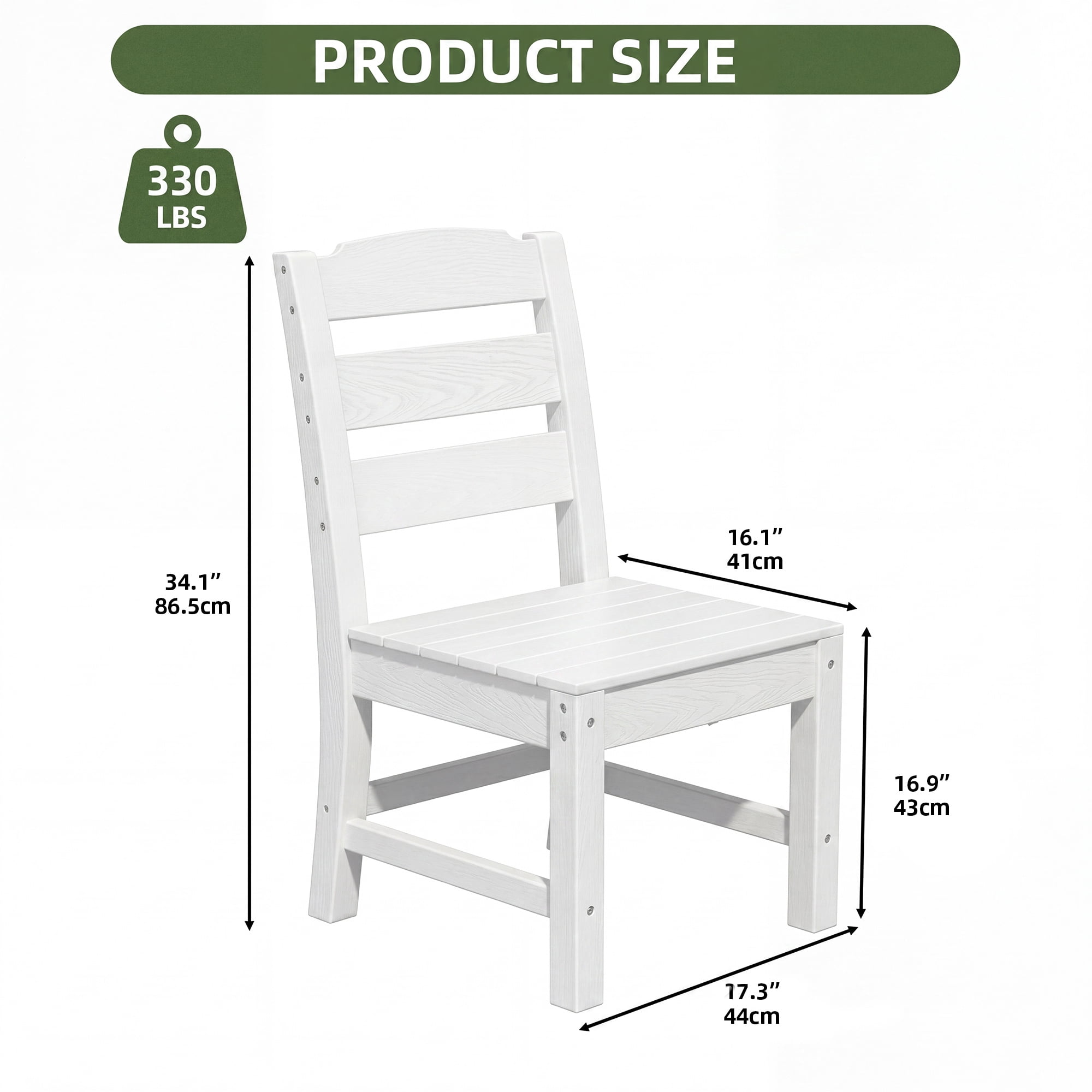 Uforic 4 Pack Outdoor Dining Chairs, Heavy Duty HIPS Weather Resistant Patio Chairs, Wood Grain Texture Garden Backyard Poolside Chair, 330 LBS Weight Capacity, White