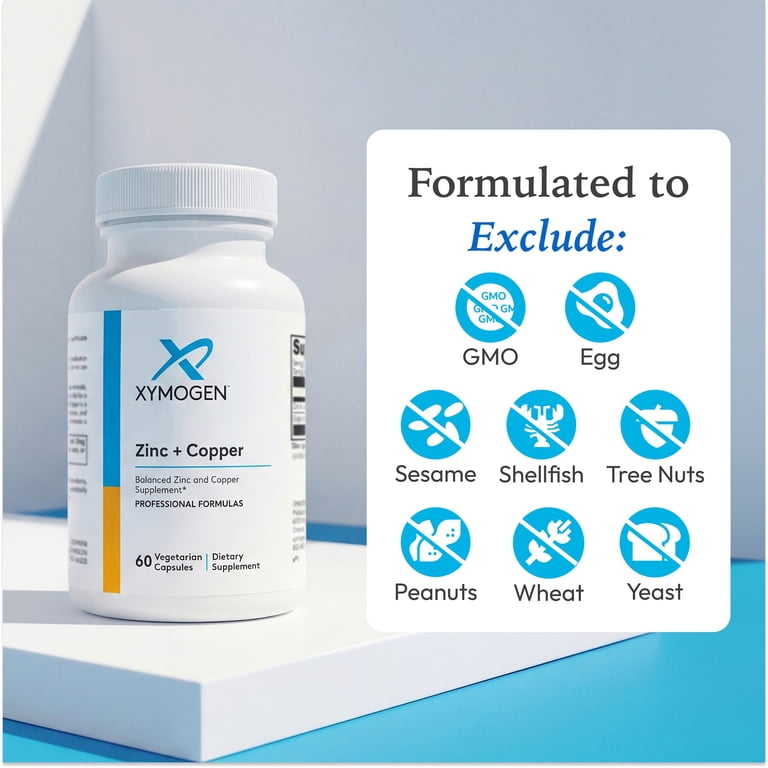 XYMOGEN Zinc Copper Essential Trace Mineral Supplement for Immune