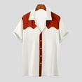 thumbnail image 1 of Playeras Elvqul para Hombre Casuales Beige Stretch de Bloques de Color Manga Corta con Solapa Abotonada, 1 of 5