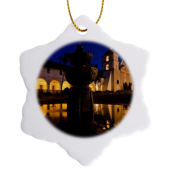3drose, Ca, Santa Barbara, Mission Santa Barbara - Us05 Wbi1041 - Walter Bibikow, 3 inch Snowflake Porcelain Ornament