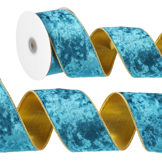 Uxcell 2.5" x 10 Yards Velvet Wired Gold Crushed Ribbon for Bow Decor Bright Blue