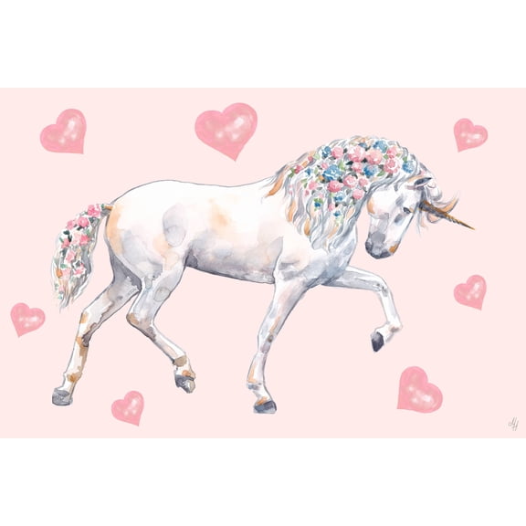 Marmont Hill Cute Floral-haired Unicorn Canvas Wall Art
