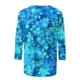 thumbnail image 4 of YUGYXL Deals Lounge 3/4 Sleeve Shirts for Women 2025 Fashion Flower Print Blouses Crew Neck Lightweight Cozy Tshirts Ladies Tunics Fit Tops Vacation Clothes, 4 of 5