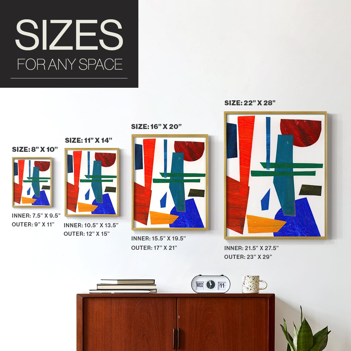 Colorful Shapes IV Framed Print in Gold Solid Wood Framed Print No Nail Hanging