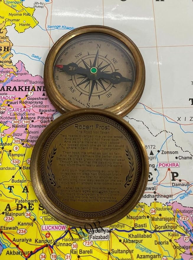 Antique Brass 3" Vintage Robert Frost Direction Marine Graduation Compass Confirmation Day Life is Beautiful with You Beautiful Handmade Men Gift