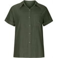 thumbnail image 3 of Womens Short Sleeve Cotton Button Down Up Shirt Summer Collared Collared V-Neck Loose Fit Blouse Casual Collared Plain Beach Office with Pockets Lightweight Tops, 3 of 4