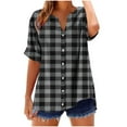 thumbnail image 2 of Ashirexll Ladies Tops and Blouses, Short Sleeve Tops for Women, V-neck Short Sleeve Striped Checkered Summer Button Short Sleeve Loose and Fashion T-shirt Top, 2 of 5