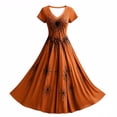 thumbnail image 5 of Dolkfu V-Neck Womens Fall Dresses Halloween Orange Short Sleeve Maxi-Length Evening Gown Dresses Regular Party Spider Web Printed Dresses Orange,L, 5 of 5