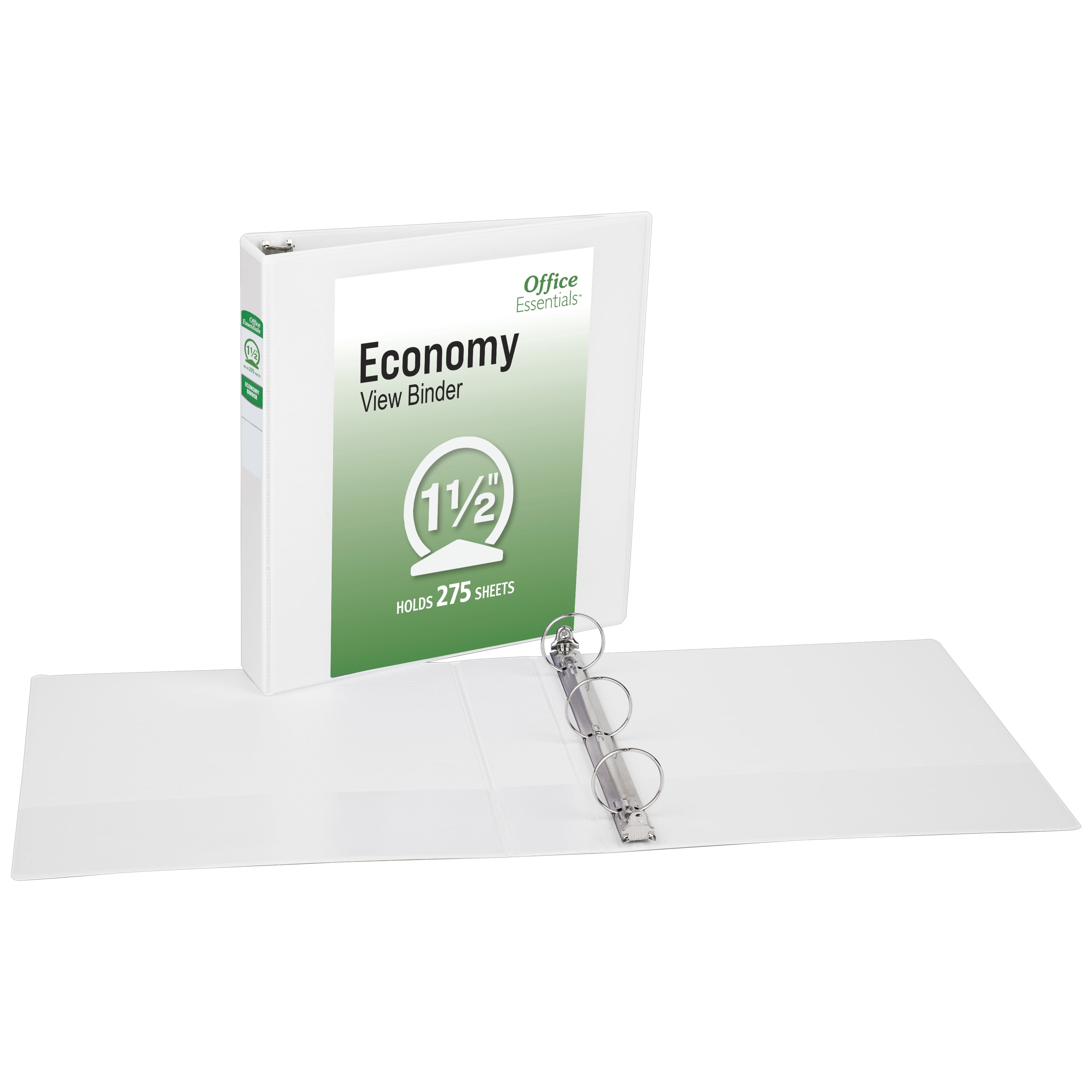 Office Essentials Economy View 3 Ring Binders, 1.5" Round Rings, 2.1" Spine, 275-Sheet Capacity, White Binders (12-Pack of 03426)