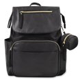 thumbnail image 1 of Baby Essentials Black Vegan Leather Multi-Pocket Magnetic Flap and Zipper Closure Fashion Diaper Bag Backpack with Matching 6-Ply Folding Baby Changing Pad, Stroller Straps and Pacifier Pouch in Black, 1 of 6