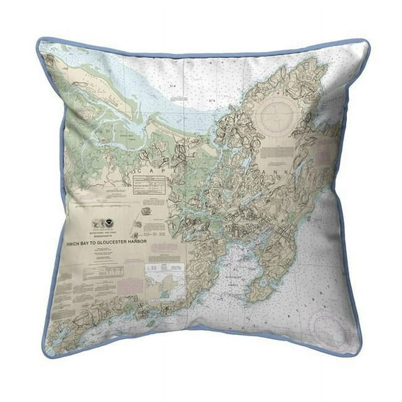 Betsy Drake ZP13279 22 x 22 in. Ipswich Bay to Gloucester Harbor, MA Nautical Map Extra Large Zippered Indoor & Outdoor Pillow