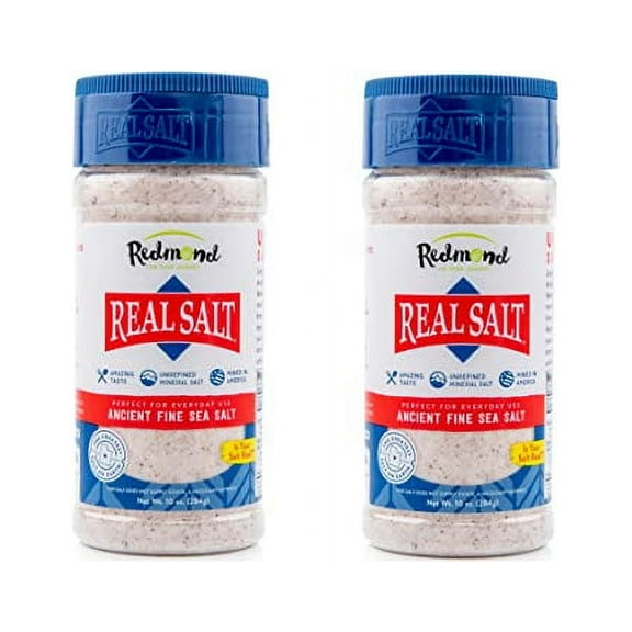 Redmond Real Sea Salt - Natural Unrefined Gluten Free Fine, 10 Ounce Shaker (2 Pack)
