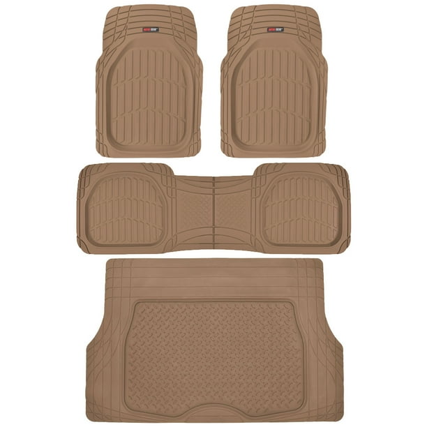 Motor Trend Original FlexTough Beige Rubber Car Floor Mats with Trunk