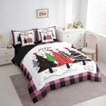 thumbnail image 3 of jejeloiu Cartoon Christmas Tree Twin Bedding Sets 7-Piece,Pinkue Geometric Grid Bedding Comforter Set,Xmas Theme Sheet Sets,Microfiber Room Decor Reversible, 3 of 8