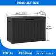 thumbnail image 6 of Dextrus 45 Gallon Weatherproof Resin Deck Box, Lockable Outdoor Storage Container, Heavy Duty Patio Storage Bin for Cushions, Throw Pillows, Garden Tools and Poolside Supplies, Black, 6 of 10