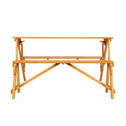 BMTBUY 138.5*137*75cm Solid Wood Load-Bearing 150kg Dual-Purpose Conjoined Table And Chair Yellow