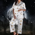 thumbnail image 2 of JAJAHO Women Halloween Pajamas Set 2 Piece Pjs Pumpkin Ghost Printed Short Sleeve Button Shirt With Pants Set, 2 of 5