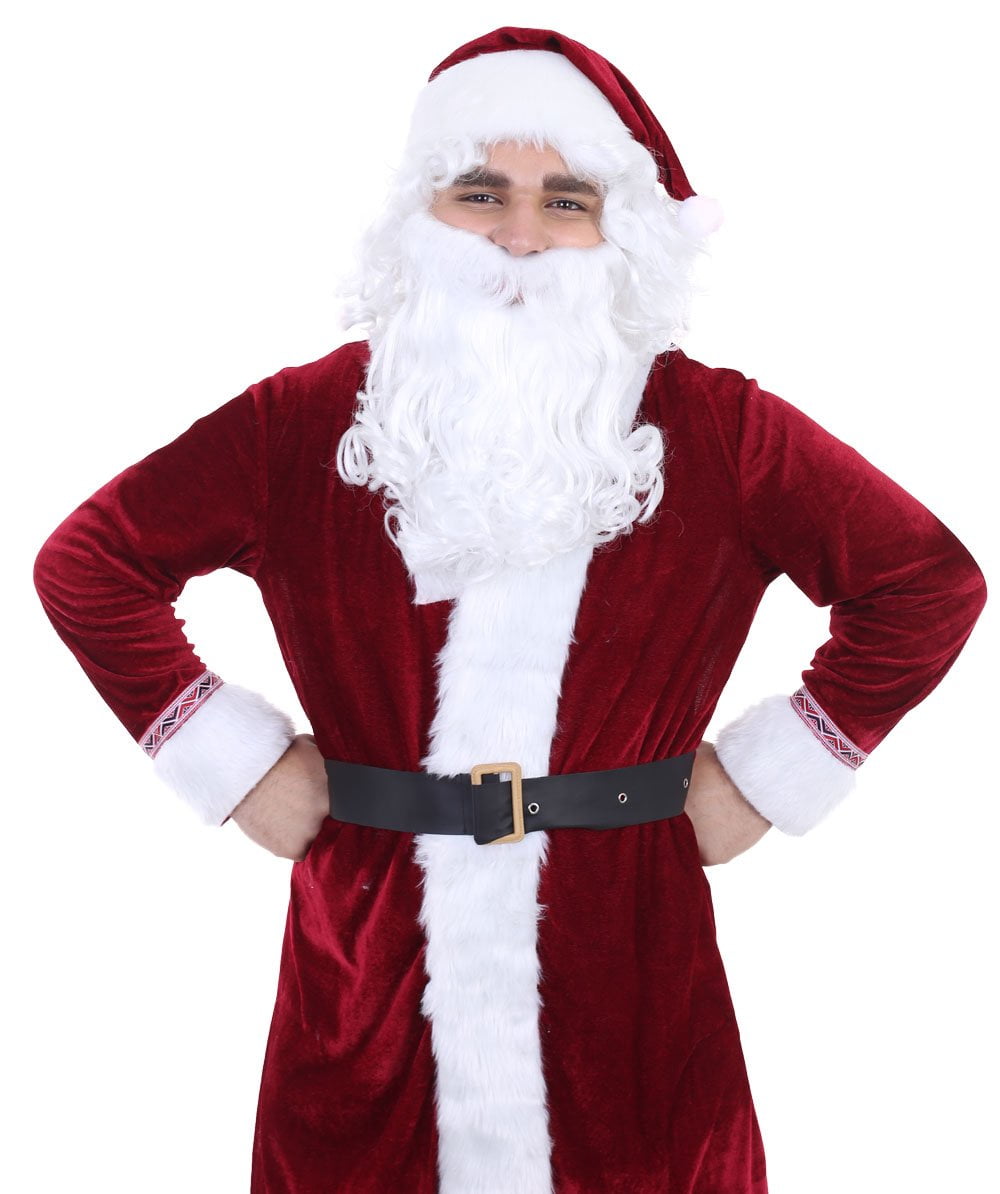 Adults Classic Father Christmas Santa Suit Outfit Men Grotto Costume Wig Gloves 