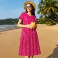 thumbnail image 4 of Naloa Rose Red Glitter Print Womens Summer A-Line Dress with Pockets,Short Sleeve Dresses,Flowy Beach Swing Dress for Vacation Travel, 4 of 6