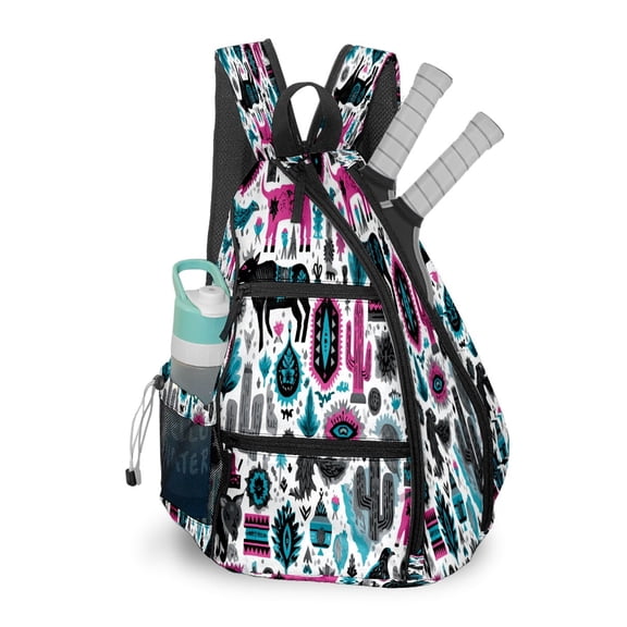 Pickleball Bag with Padded Back, Arizona Totem Multicolor Multi-Compartment Paddle Backpack, Lightweight Nylon Sports Bag for Men & Women