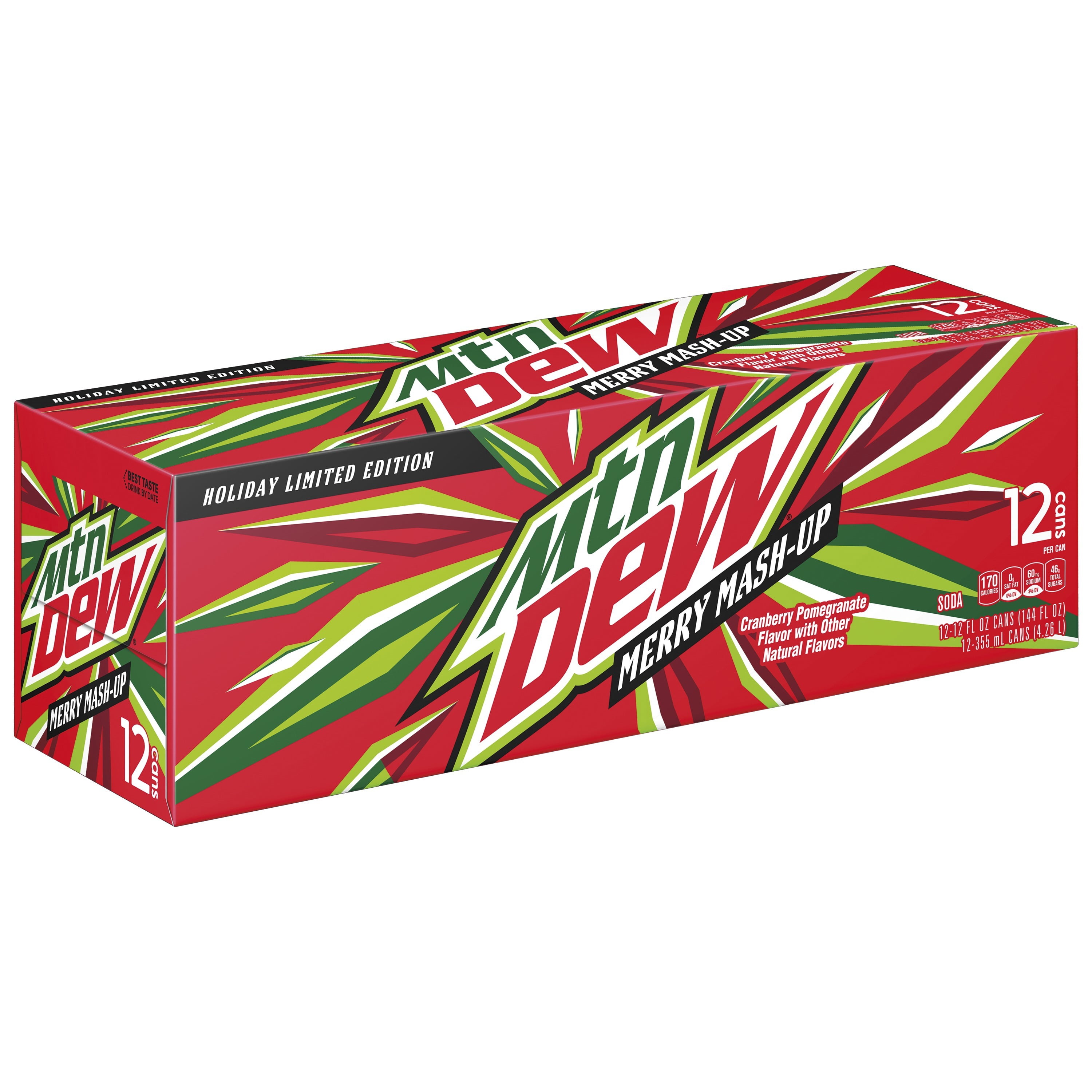 Mountain Dew Merry Mash-up Soda Pop, 12 oz, 12 Pack Cans
