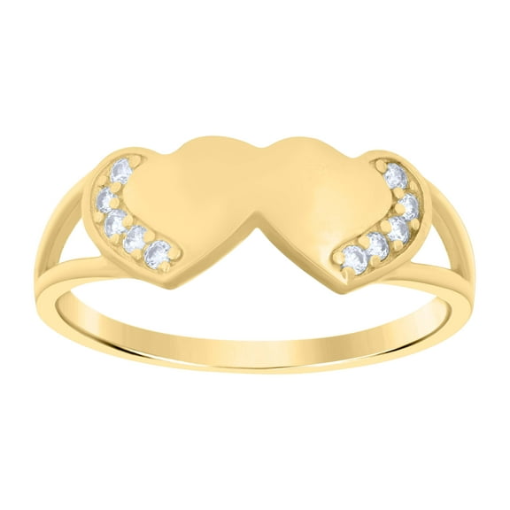 10kt Real Yellow Gold Womens Cubic-Zirconia Double Hearts Ring