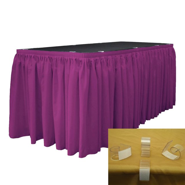 Falda de mesa de popelina de Poliéster y lino 14 pies por 29 pulgadas con 10 clips en L magenta LA Linen
