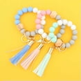 thumbnail image 5 of Geometry Wood Silica Beaded Bracelet Tassel Wrist Wrapped Keychain Key Ring New, 5 of 8