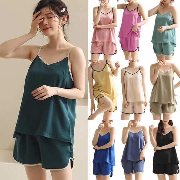 SAZBJOJN Womens Pajamas Sleeveless Cami Shorts Pajama Set Soft Casual Lightweight Breathable Pajamas for Women Set Summer Sleepwear for Daily Home Rest Pink Size One Size