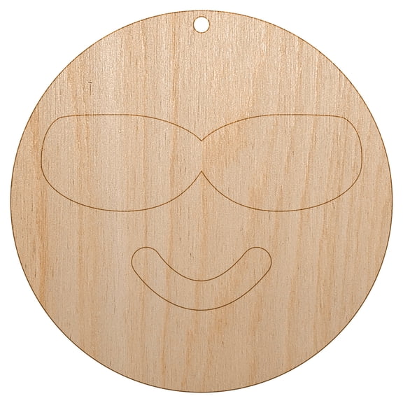 Sunglasses Cool Smile Happy Emoticon Wood Holiday Christmas Tree Ornament Unfinished DIY Pre-Drilled Craft