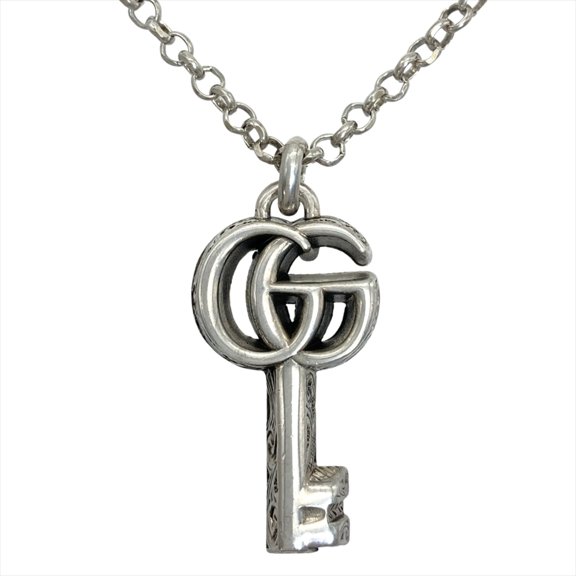 Pre-Owned Gucci Double G Key Motif Necklace in SV925, 15.2g, Silver, Arabesque Design, Men's...