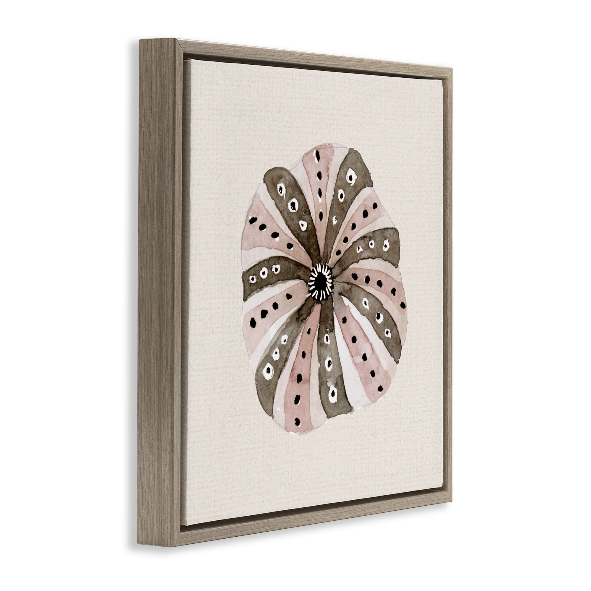 Stupell Industries Taupe Striped Sea Urchin Brown Framed Floater Canvas Wall Art, design by Lanie Loreth