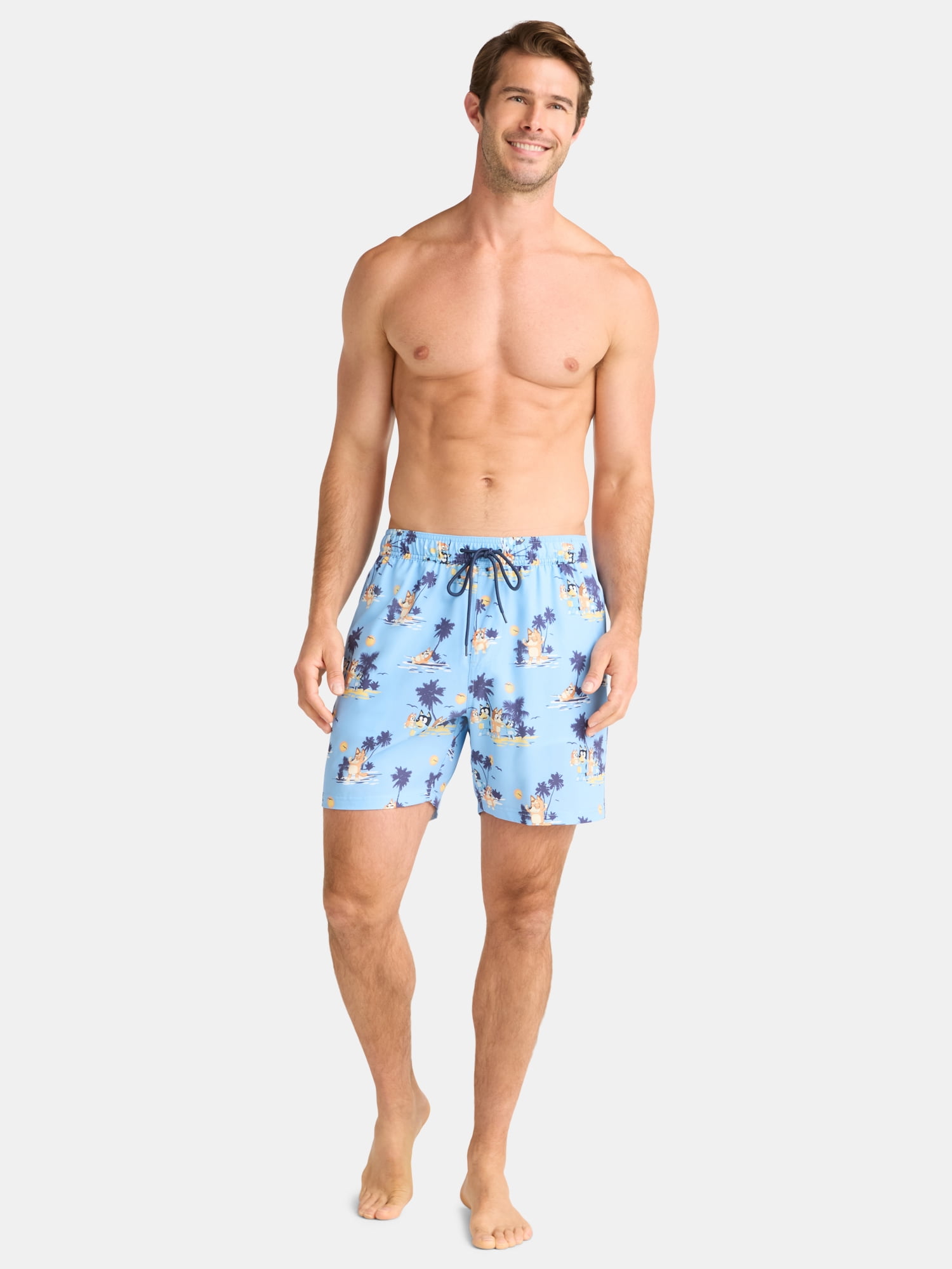 Bluey Men's and Big Men's Tropical Graphic Swim Shorts, Sizes S-3XL