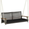 thumbnail image 1 of Patiojoy Patio 2-Person Loveseat Rattan Porch Swing Chair with Seat Cushion and Acacia Wood Armrests, Black, 1 of 7