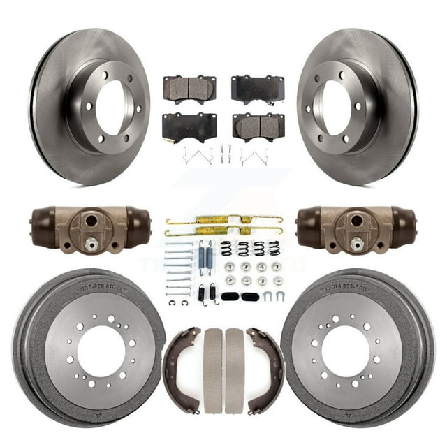 Transit Auto Front Rear Disc Brake Rotors Semi-Metallic Pads and Drum Kit (9Pc) for Car 2000-2002 Toyota Tundra 5.3" Plate Length K8F-103032