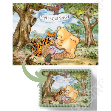 Pooh bear Baby Shower Cake topper Whinnie the Pooh Edible Image Cake Topper For Quarter Sheet Cake By TNCT