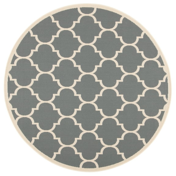 SAFAVIEH Courtyard Alyssa Geometric Indoor/Outdoor Area Rug, Anthracite/Beige, 7'10" x 7'10" Round