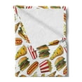 thumbnail image 2 of Food Soft Flannel Fleece Throw Blanket, Fun Fast Food Cartoon Hot Dog Hamburger Pizza Slice Ice Cream Cone Soda Cup, Cozy Plush for Indoor and Outdoor Use, 60" x 80", Multicolor, by Ambesonne, 2 of 5