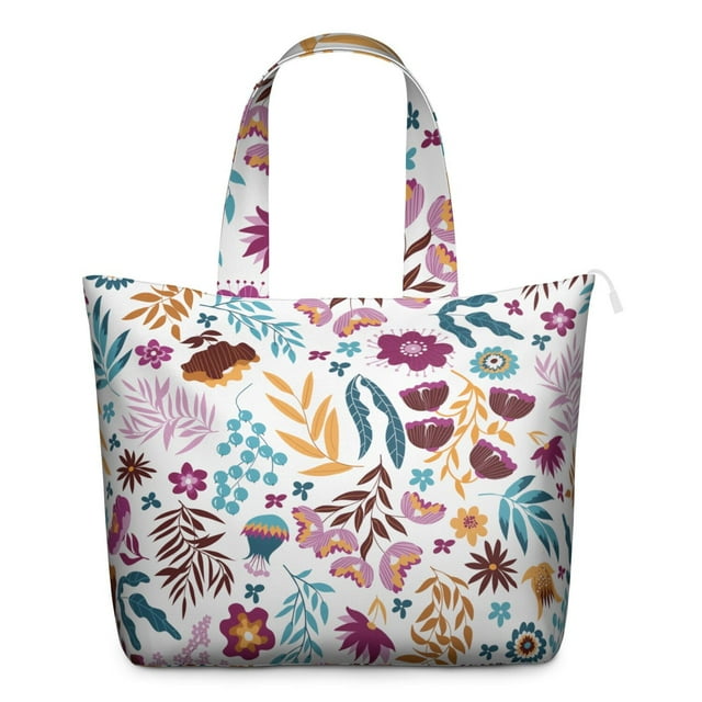 Sac Weekender Fleurs et Feuilles Tropicales, Grand Sac à Main avec Fermeture Éclair Sécurisée pour Femmes